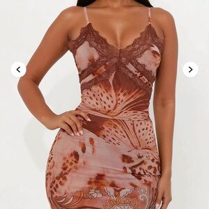 Mauve pink and Brown Lace Trim Cami Top and midi skirt 2 piece set